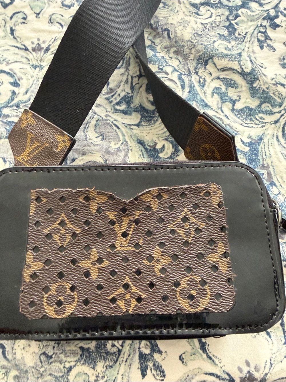 NWOT•Repurposed Mono Black and Brown Mini Crossbody Bag - Picture 5 of 10